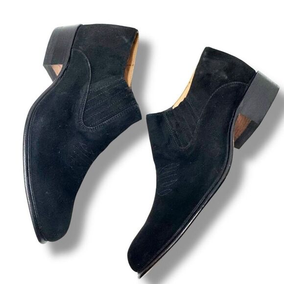 Chamula Western Ankle Booties Black Suede Leather Ante Negro US Size 8.5 - Picture 4 of 8